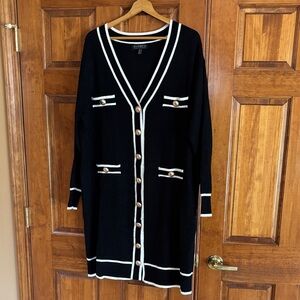 Eloquii Black Cardigan Dress with White Accents